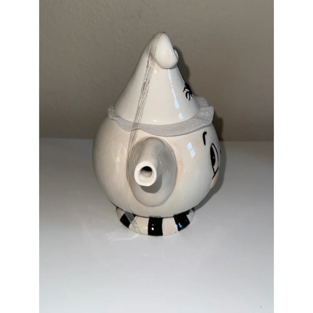 Johanna Parker Carnival Cottage Ghost Teapot Halloween Ceramic Decor White Black